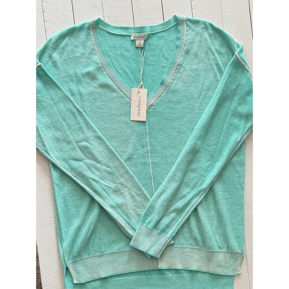 Sundance V-Neck Sweather Lightweight 100% Cotton Womens XS NWT